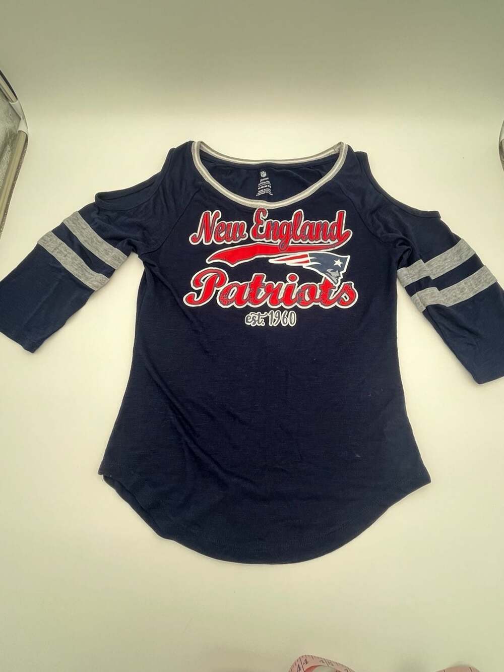 NFL Teens Apparel New England Patriots Cold Shoulder Long Sleeve Graphic Tee